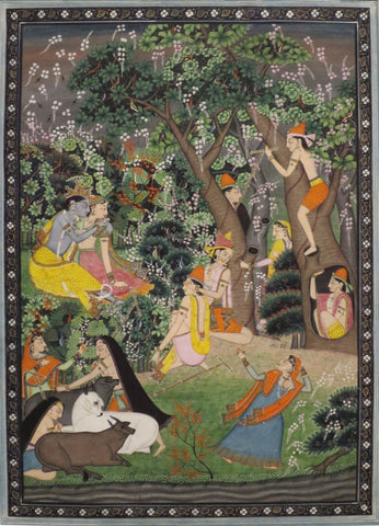 Indian Art - Krishna Colletion - Contemporary Art - Krishna and Radha playing with friends. - Framed Prints by Dheeraj