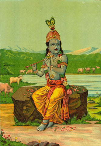 Color Lithograph of Murlidhar Krishna - Posters by Anonymous Artist