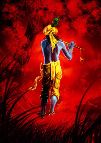 Indian Art - Fantasy Art - Krishna in the Forest by Raghuraman