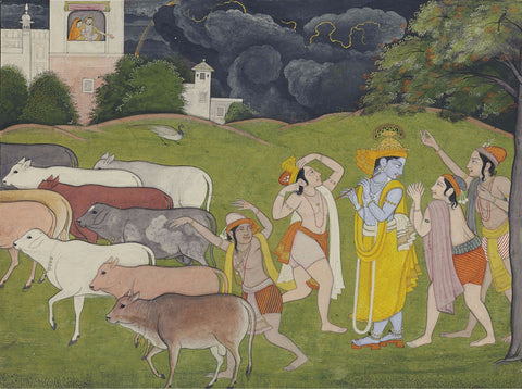 Indian Miniature Art - Pahari Style - Krishna And The Call Of The Flute by Kritanta Vala