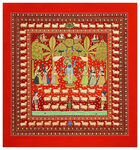 Indian Art Krishna Pichwai Painting by Tallenge Store