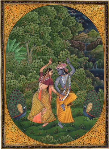 Indian Art Radha Krishna Dancing by Tallenge Store
