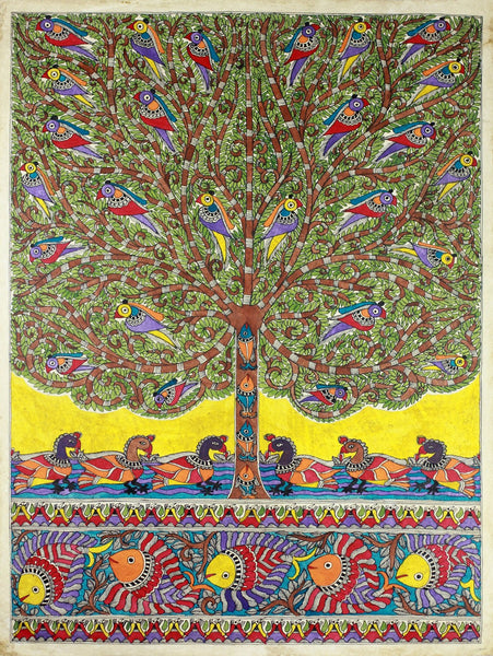 Indian Miniature Art - Mithila Style - Nature - Canvas Prints