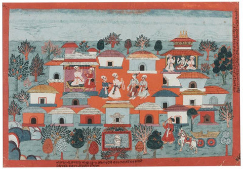 Indian Miniature Art - An illustration to the Bhagavata Purana King Janaka greets Balarama ca 1750 by Tallenge Store