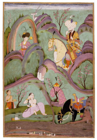 Islamic Miniature - Khusraw Beholding Shirin Bathing - Deccan, Hyderabad - c1700 by Tallenge Store