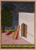 Indian Miniature Art - Lady Observing Lighting in the Sky - Rajput Ragamala,Circa-1800 - Framed Prints