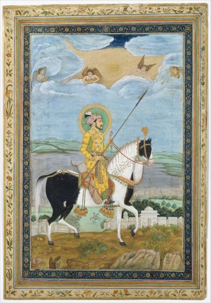 Indian Mughal Art - Portrait of Shah Jahan on Horseback - Canvas Prints