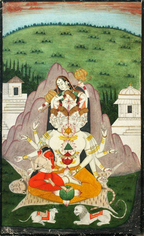 Indian Vintage Painting - Shiva Parvati Kartik (Skanda Murugan) and Ganesh by Tallenge Store