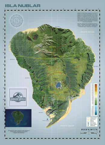 Isla Nublar - Jurassic Park Island Map - Hollywood Movie Poster by Movie Posters