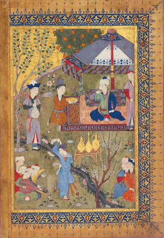 Islamic Miniature - The Court of Pir Bbudaq, Shiraz, Iran - circa 1455-60 by Tallenge Store