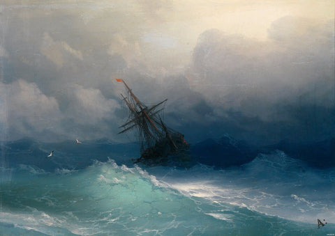 A Ship in a Stormy Sea - Framed Prints by Ivan Konstantinovich Aivazovsky