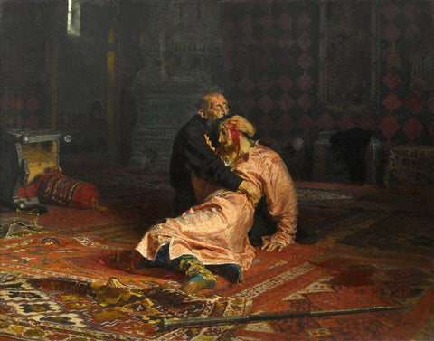 Ivan the Terrible and His Son Ivan - Ilya Repin - Russian Realist Art Masterpiece Painting by Ilya Repin