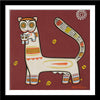 Set of 4 Jamini Roy Paintings - Tiger And Cub -  Framed Digital Art Print With Matte And Glass