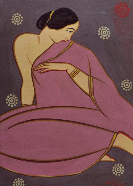 Lady In A Pink Saree - Art Prints