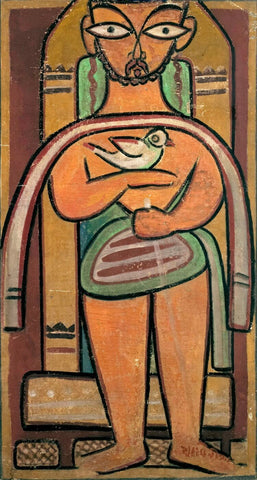 Man With A Bird - Life Size Posters by Jamini Roy