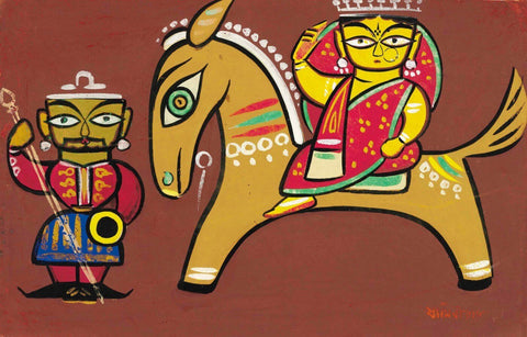 Jamini Roy - Rani On A Bankura Horse - Life Size Posters by Jamini Roy