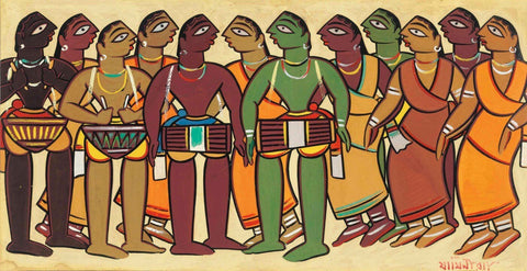 Jamini Roy - Santhal Musicians and Dancers - Life Size Posters by Jamini Roy