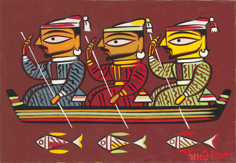 Jamini Roy - Three Boatmen by Jamini Roy