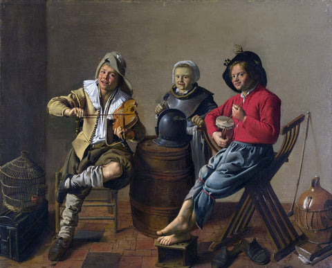 Two Boys And A Girl Making Music by Jan Miense Molenaer