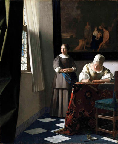 Lady Writing A Letter With Her Maid by Johannes Vermeer