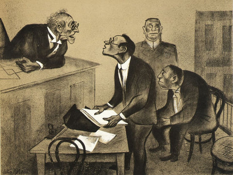 Judge And Lawyer In Courtroom C1953 - William Gropper - Law Office Illustrated Art Painting by Office Art