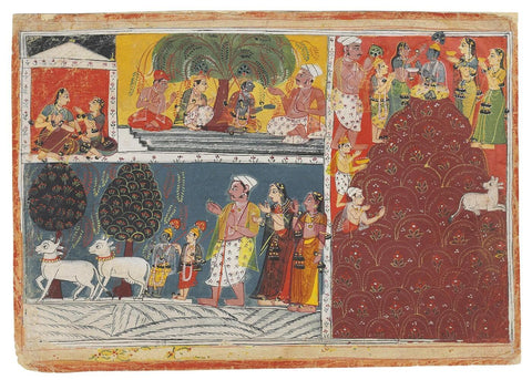 Krishna And The Gopis Worship At Mount Govardhan - Mewar school by Tallenge Store