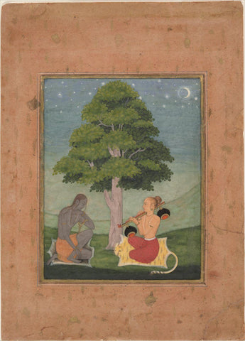 Kedar Ragini With Rudraveena (Ragamala Series) - Ruknuddin – Rajasthan School - c1690 Indian Miniature Art Painting by Indian Art