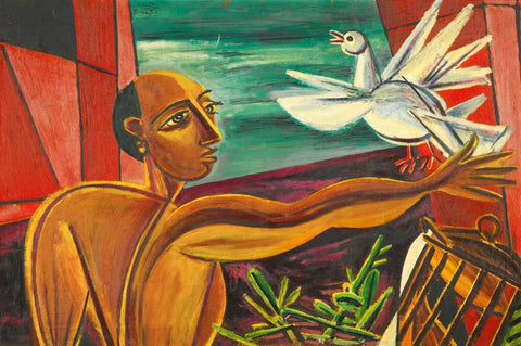 Man With Bird - Keyt by George Keyt