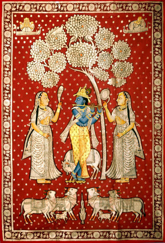 Krishna With Gopis - Pichwai Painting - Large Art Prints