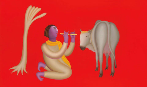 Krishna And Cow II by Manjit Bawa