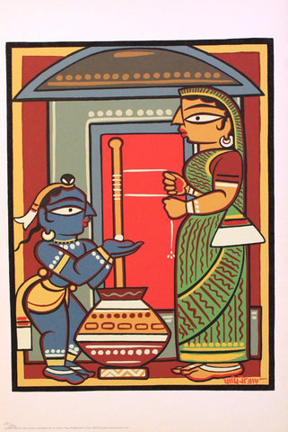 Krishna Collection - Indian Art - Kalighat Style - Jamini Roy - Bal Krishna With Mother Yasoda by Dheeraj