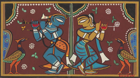 Krishna Collection - Indian Art - Kalighat Style - Jamini Roy - Krishna And Radha Dancing by Jamini Roy