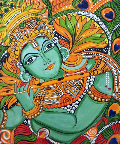 Krishna Playing Flute - Kerala Mural by Jai