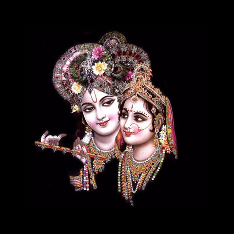 Krishna Playing Flute with Radha - Art Prints