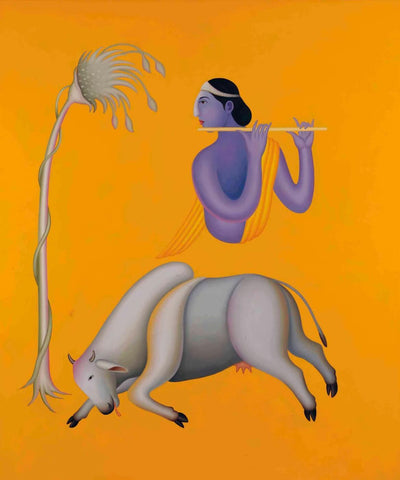 Krishna and Cow by Manjit Bawa