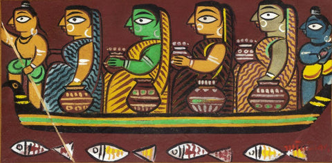 Krishna and Balaram Ferrying Gopinis Across  Jamuna - Jamini Roy by Jamini Roy