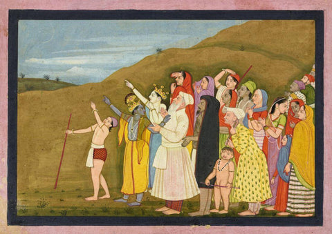 Krishna and His Family Admire A Solar Eclipse  - Kangra School  c1710 - Vintage Indian Miniature Art - Large Art Prints by Miniature Art