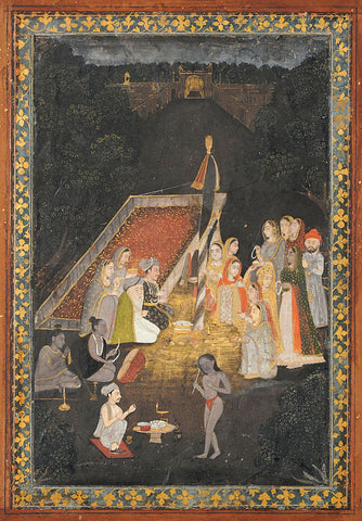 Ladies Visiting Holy Men - Mir Kalan Khan - Mughal Miniature Art Indian Painting by Mir Kalan Khan