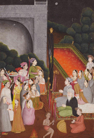 Ladies Visiting Holy Men At Palace - Mir Kalan Khan - Mughal Miniature Art Indian Painting by Mir Kalan Khan