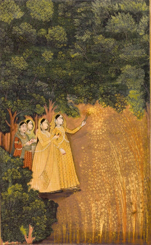 Ladies With Fireworks - Mir Kalan Khan - c1760 - Mughal Miniature Art Indian Painting by Mir Kalan Khan