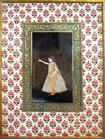 Lady Holding A Sparkler - ShahJahan c1660 - Vintage Indian Art Painting by Tallenge Store
