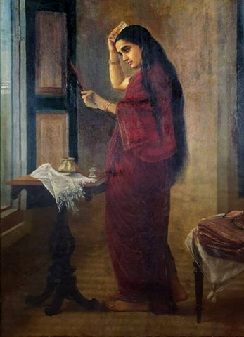 Lady With Comb - Raja Ravi Varma Painting - Vintage Indian Art by Raja Ravi Varma