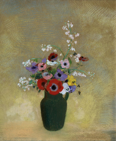 Large Green Vase with Mixed Flowers - Canvas Prints by Odilon Redon