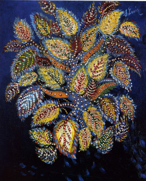 Leaves On A Blue Background (Feuilles Diaprees sur Fond Bleu) - Séraphine Louis - Floral Art Painting - Art Prints