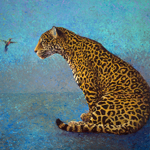 Leopard With The Hummingbird - Framed Prints