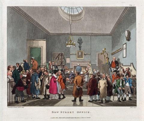 Londoners Crowd A Courtroom In Bow Street C1808 - Thomas Rowlandson - Legal Art Illustration Painting by Office Art