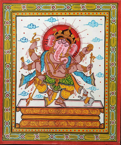 Lord Ganesha Dancing - Pattachitra Indian Painting - Art Prints