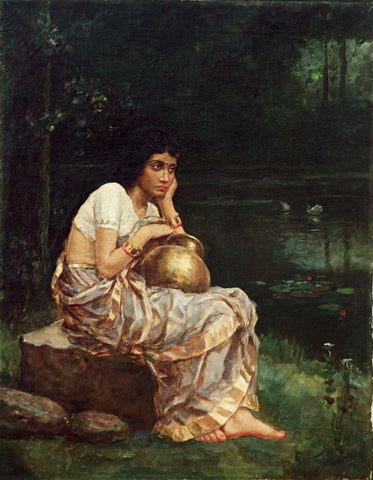 Lost In Thought - Hemen Mazumdar - Indian Masters Painting by Hemen Mazumdar