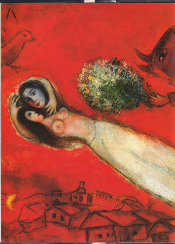 Lovers On a Red Background by Marc Chagall