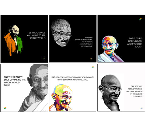Gandhi - Set of 6 Portraits Fridge Magnets by Tallenge Store